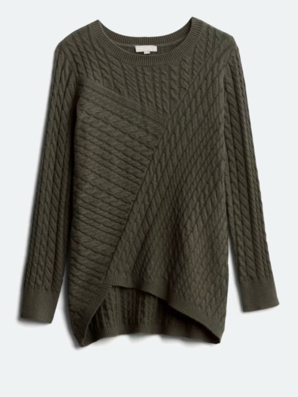 Cable Knit Asymmetrical Hem Sweater Charcoal Green